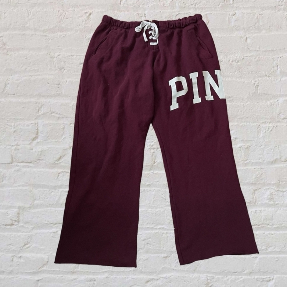 Victoria’s Secret Pink Burgundy Lace Up Sweatpants